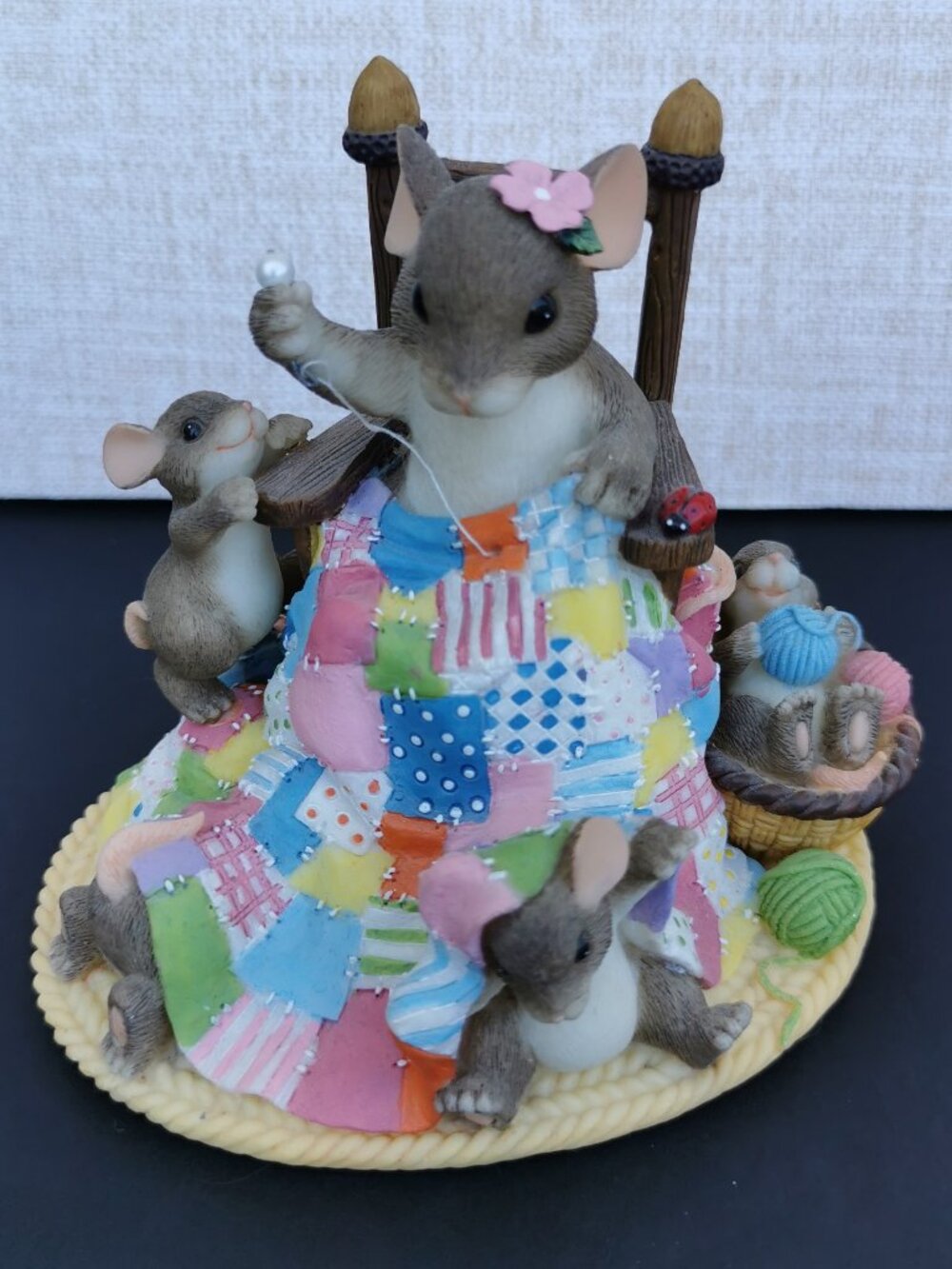 Fitz & Floyd Charming Tails Happiness is Homemade Figurine Mice Mouse Quilt Baby